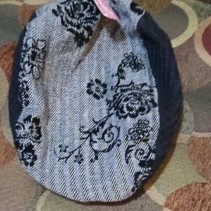 Floral Patterned Hat with Silver and Black Accents